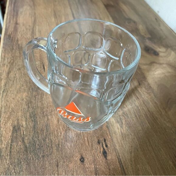 VINTAGE BASS/Ale BEER MUG BEVELED WINDOWPANE GLASS DESIGN CROWN, ENGLAND - Picture 2 of 4